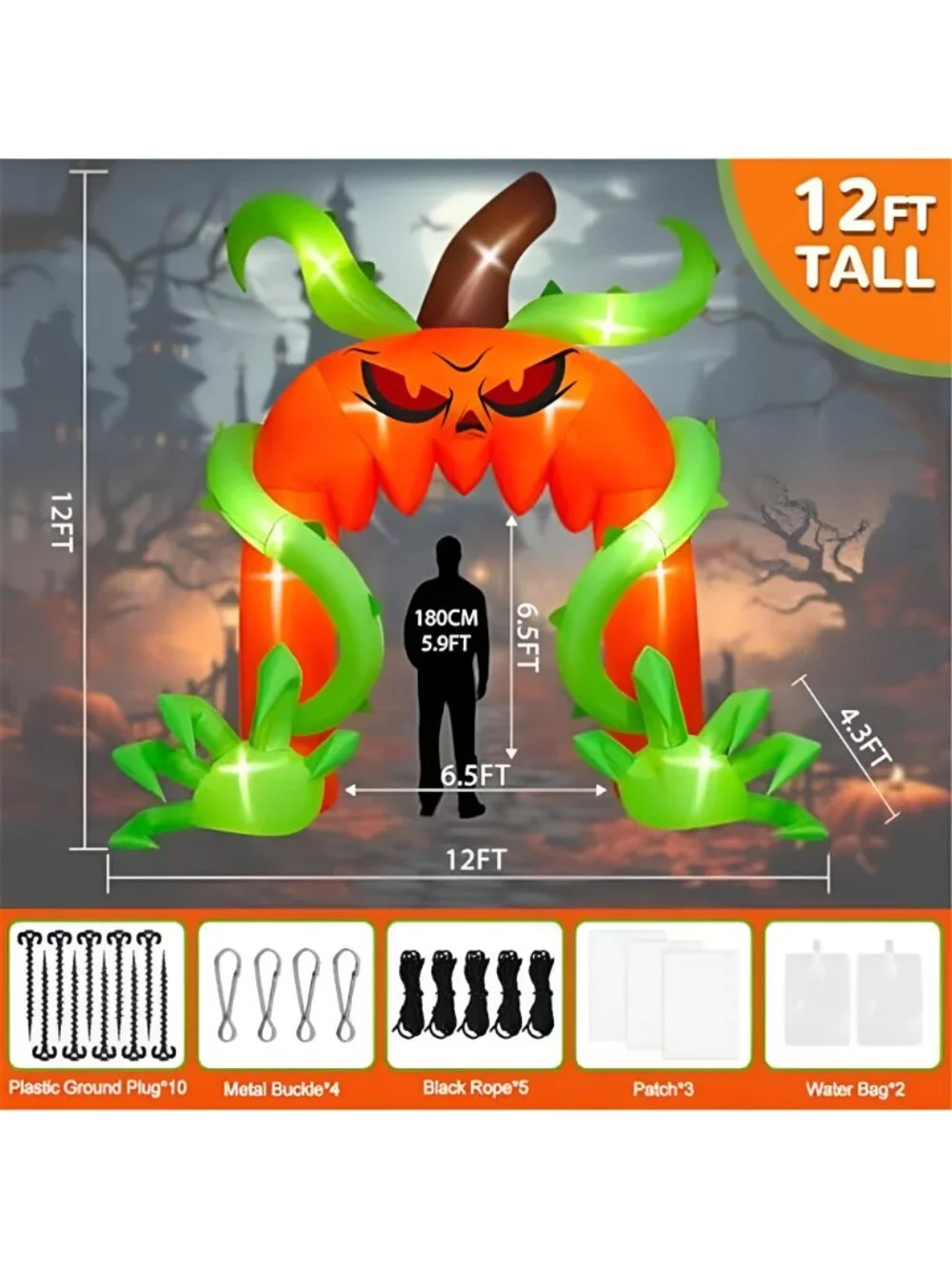 12FT Halloween Archway Inflatables, Giant Pumpkin Arch Inflatable